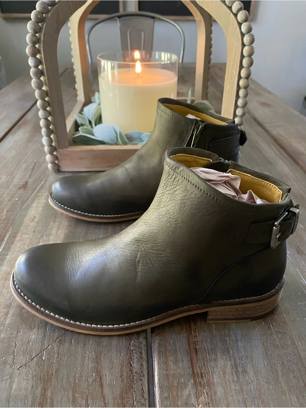 Jafa 207 Leather Ankle Boots Side Zip Buckle EU 38 US 7.5 - 8 Cactus OliveGreen